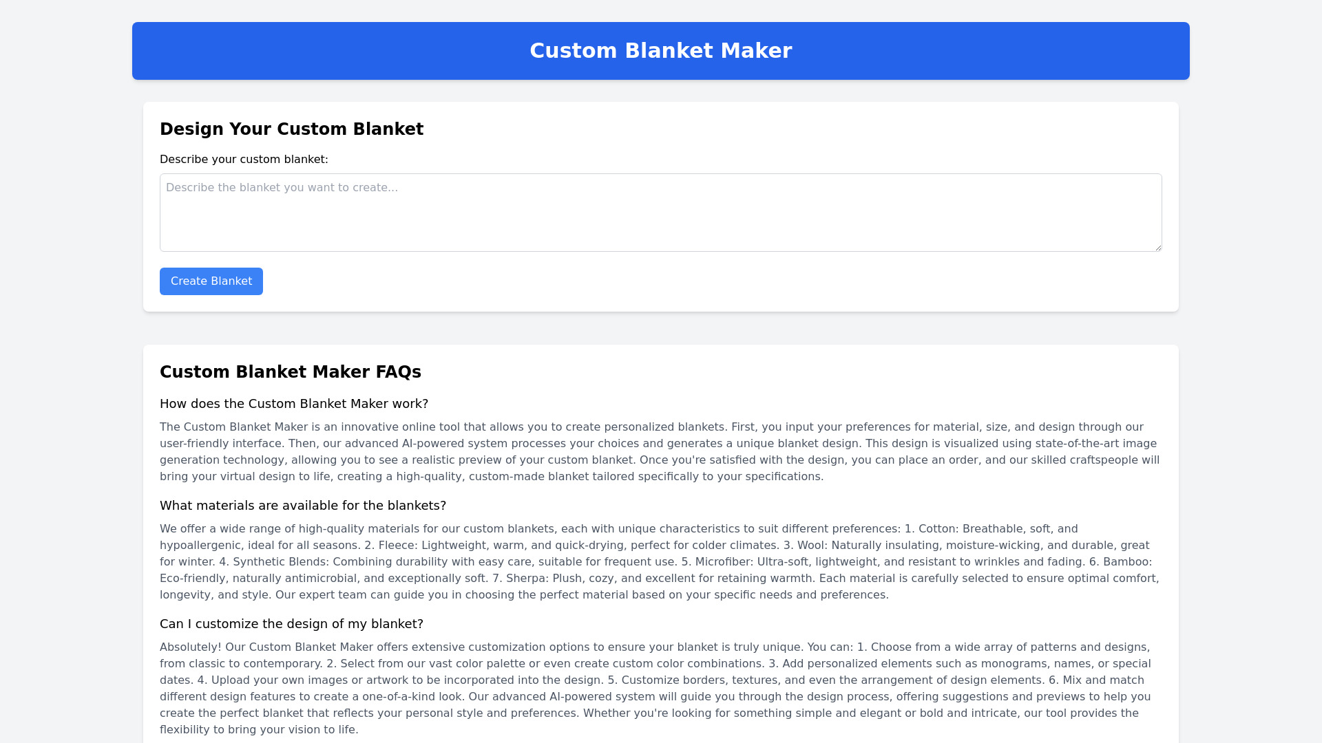 Custom Blanket Maker Screenshot